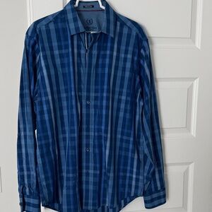 Bugatchi Men's Navy Checkered Shirt